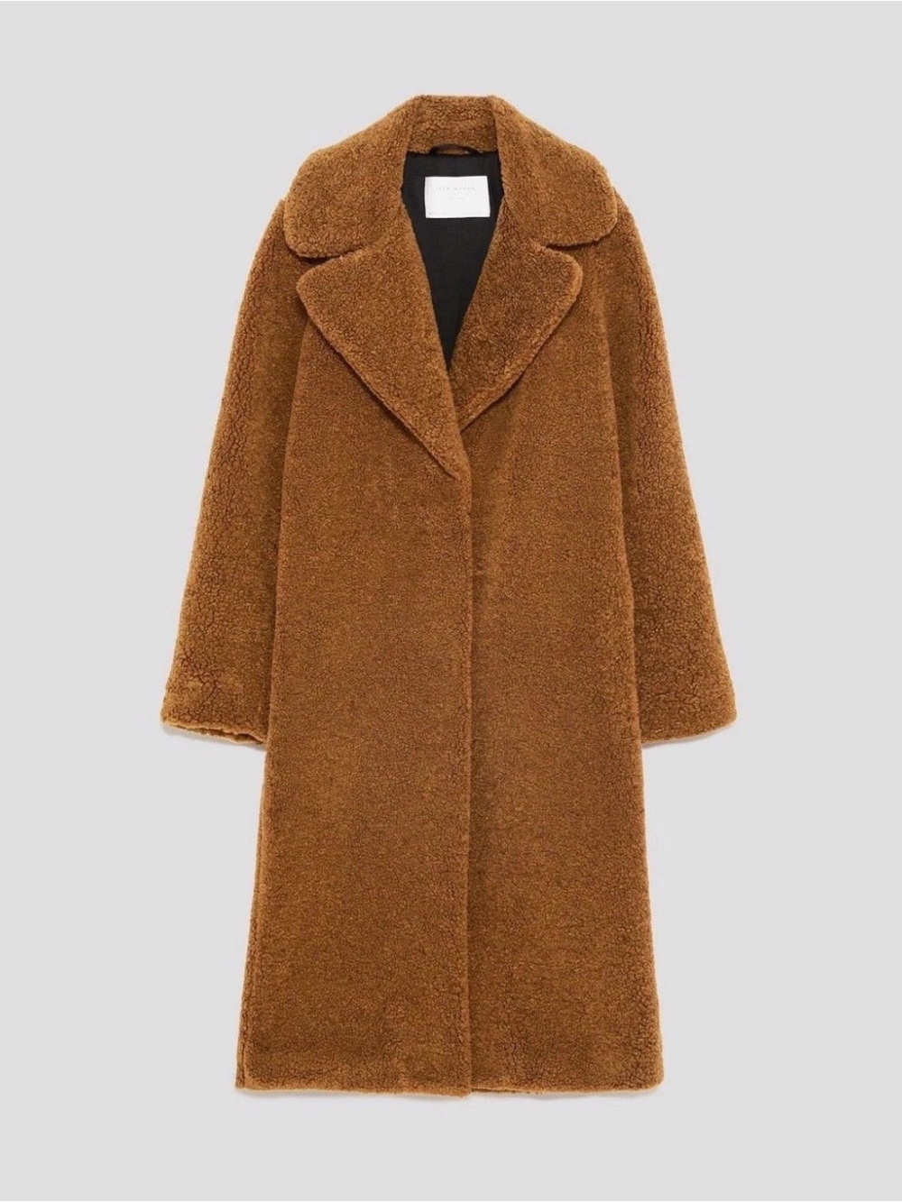 Zara Brown Teddy Faux-Shearling Mid-Length Coat Size Medium - Picture 5 of 13